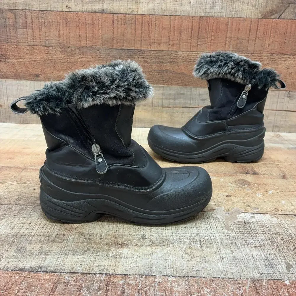 The North Face Snow Boots Girls Size 4 36 Black Waterproof Faux Fur Heatseeker